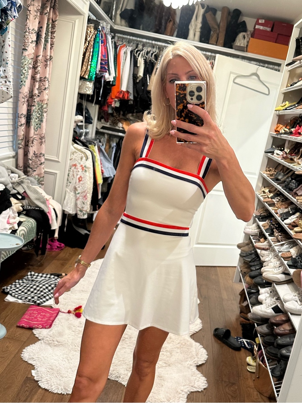 Reformation White Mini Dress with Red & Navy Trim